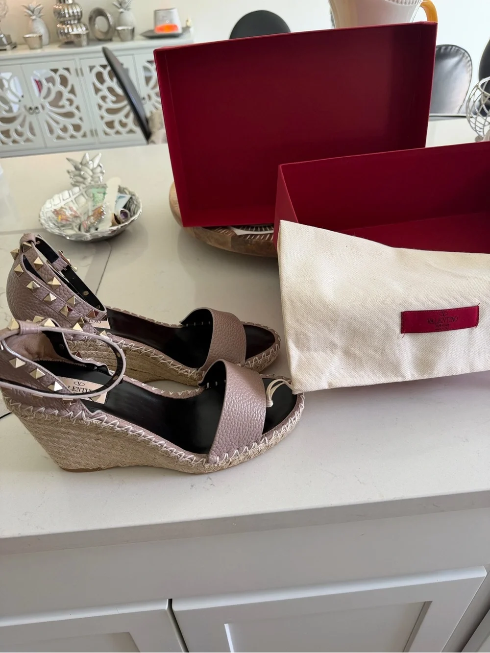 Valentino Garavani  Rockstud Ankle Strap Sandals in Blush Pink